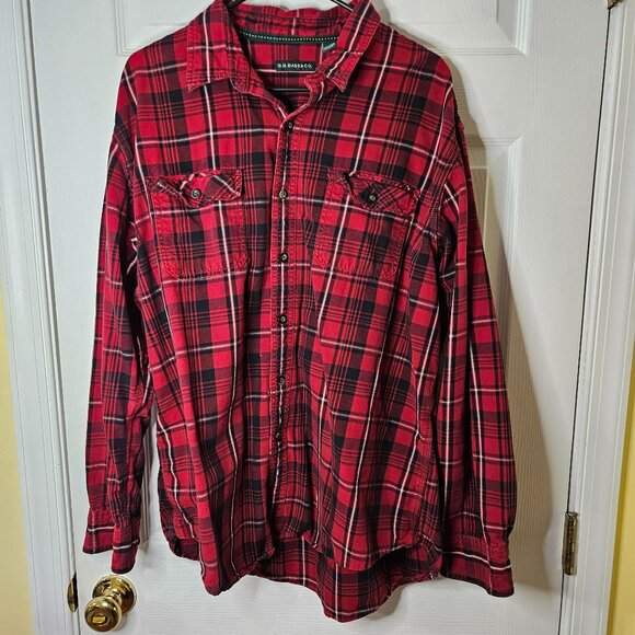 G.H. BASS & CO. Flannel Shirt Men’s Sz XL Red Plaid Cotton Button Up Outdoor - Picture 1 of 7
